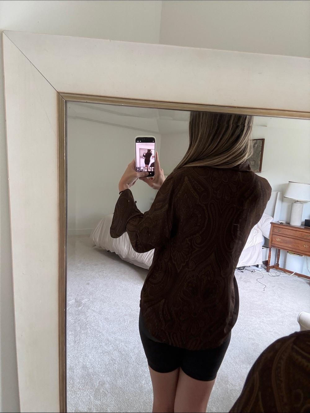 Ralph Lauren 100% silk Ruffled Paisley Long-Sleeve Blouse - Brown size large - Picture 7 of 11